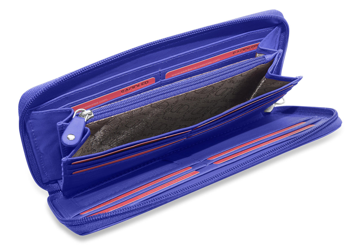 SADDLER SOPHIA Leather Zip Around Purse  - 15 Card slots, Mobile Phone Pocket,  Detachable Wrist Strap- RFID Protected