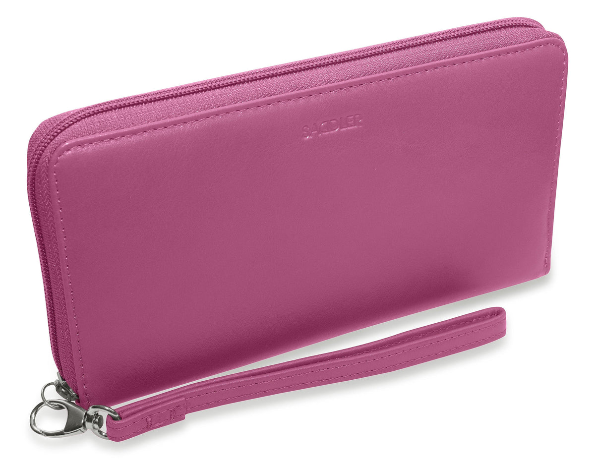 SADDLER SOPHIA Leather Zip Around Purse  - 15 Card slots, Mobile Phone Pocket,  Detachable Wrist Strap- RFID Protected