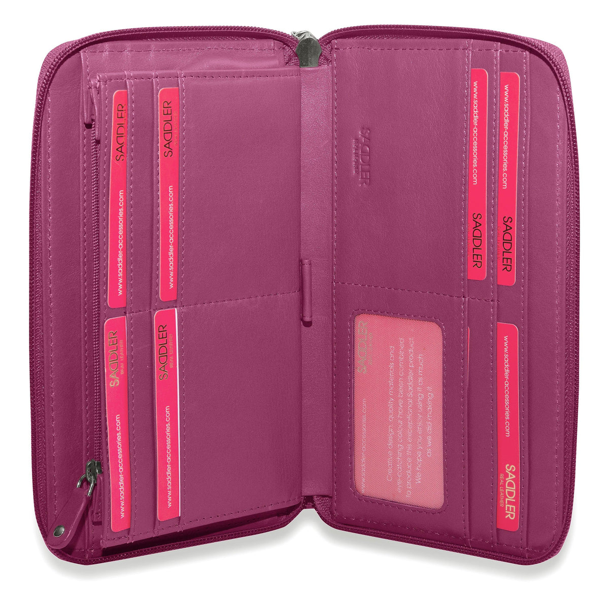 SADDLER SOPHIA Leather Zip Around Purse  - 15 Card slots, Mobile Phone Pocket,  Detachable Wrist Strap- RFID Protected
