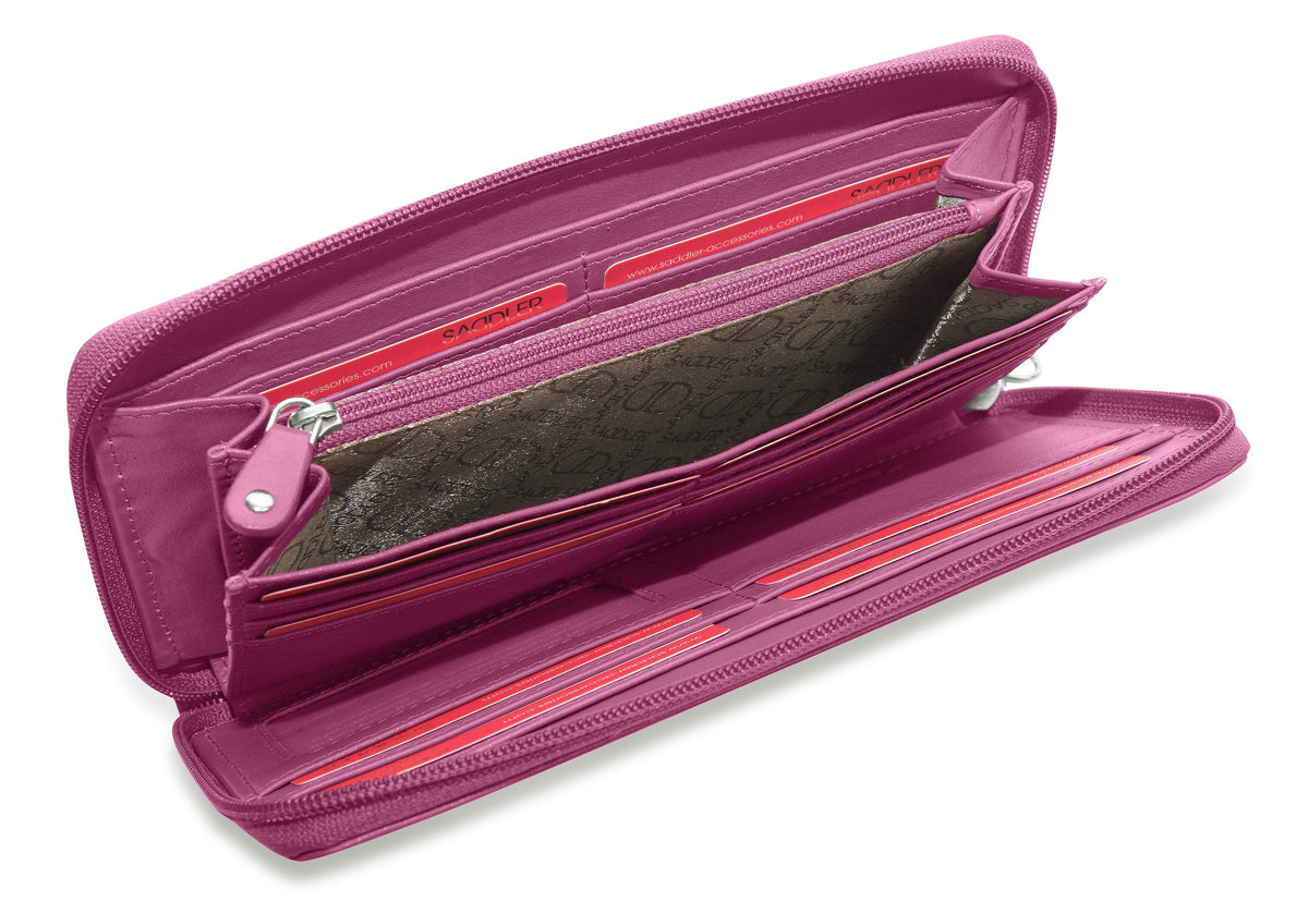 SADDLER SOPHIA Leather Zip Around Purse  - 15 Card slots, Mobile Phone Pocket,  Detachable Wrist Strap- RFID Protected