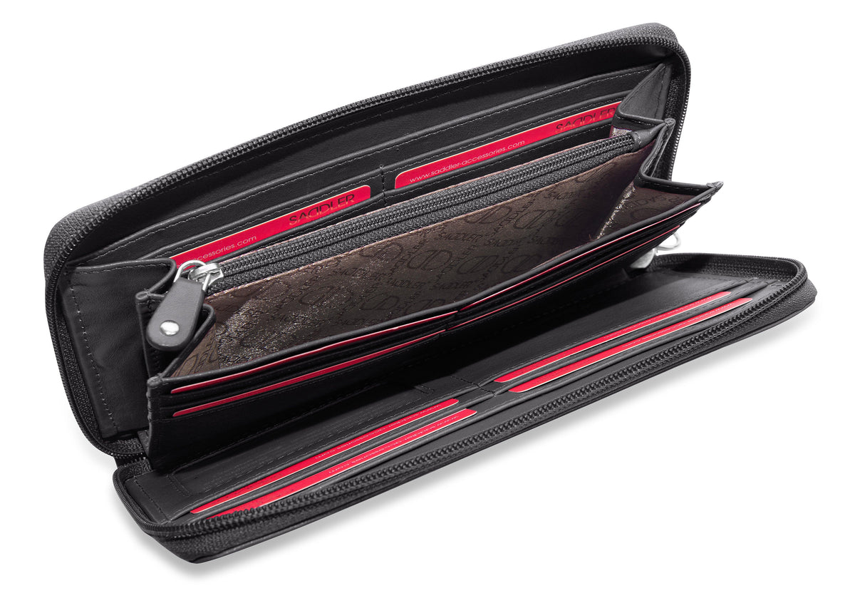 SADDLER SOPHIA Leather Zip Around Purse  - 15 Card slots, Mobile Phone Pocket,  Detachable Wrist Strap- RFID Protected