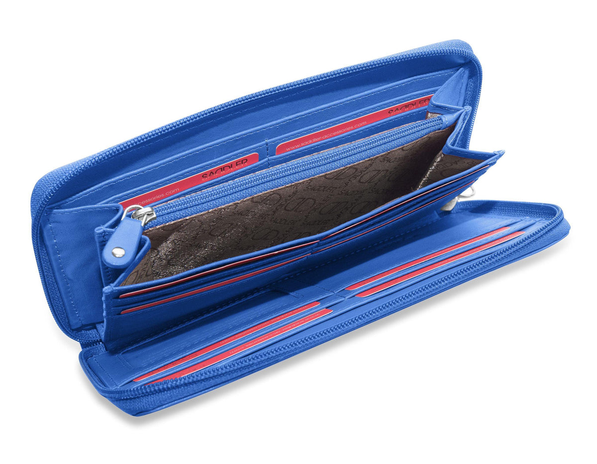 SADDLER SOPHIA Leather Zip Around Purse  - 15 Card slots, Mobile Phone Pocket,  Detachable Wrist Strap- RFID Protected