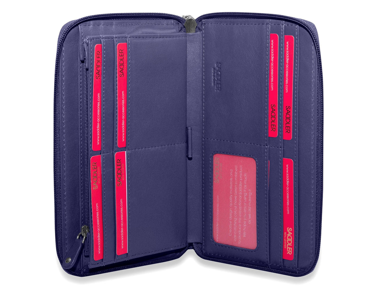 SADDLER SOPHIA Leather Zip Around Purse  - 15 Card slots, Mobile Phone Pocket,  Detachable Wrist Strap- RFID Protected