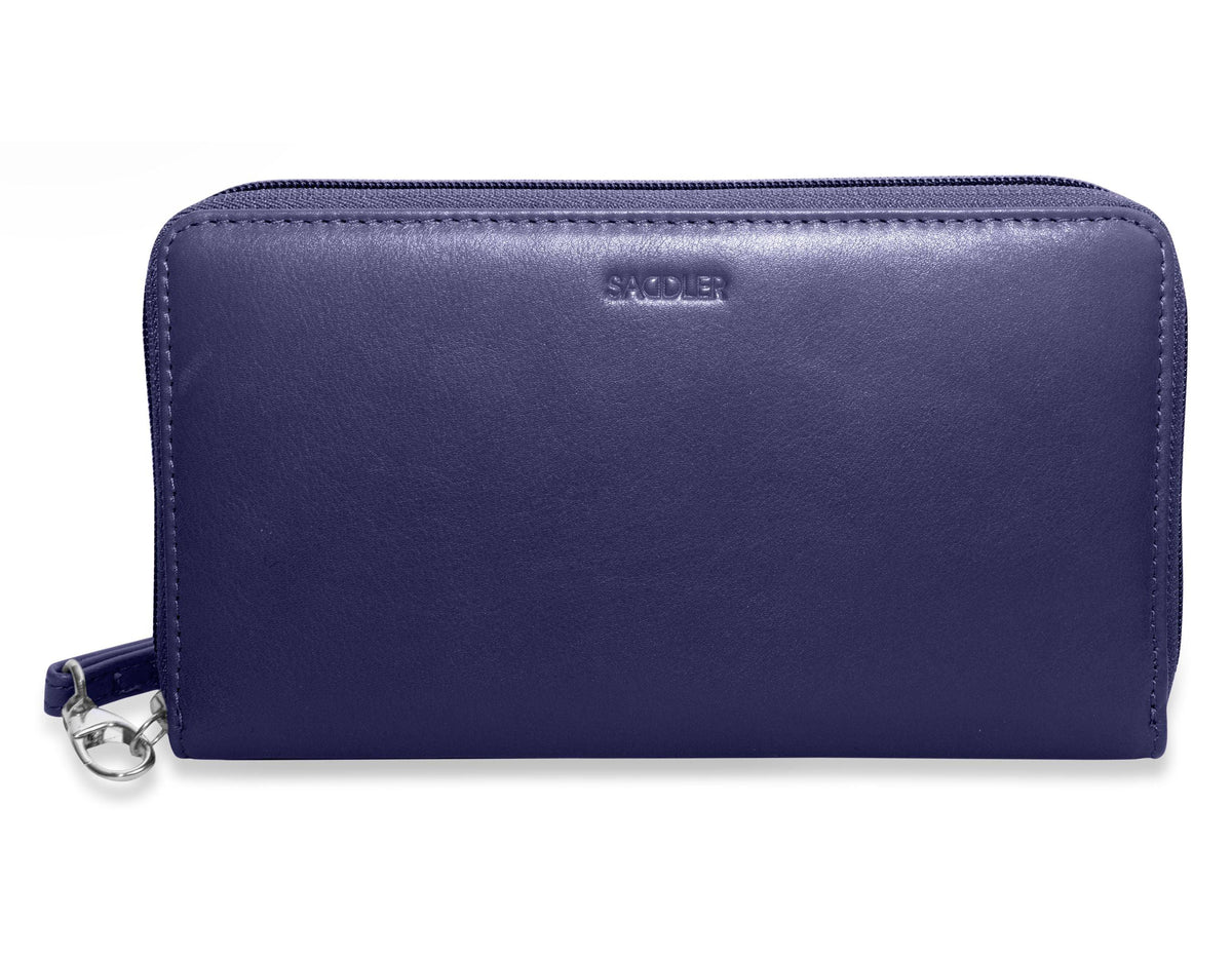 SADDLER SOPHIA Leather Zip Around Purse  - 15 Card slots, Mobile Phone Pocket,  Detachable Wrist Strap- RFID Protected