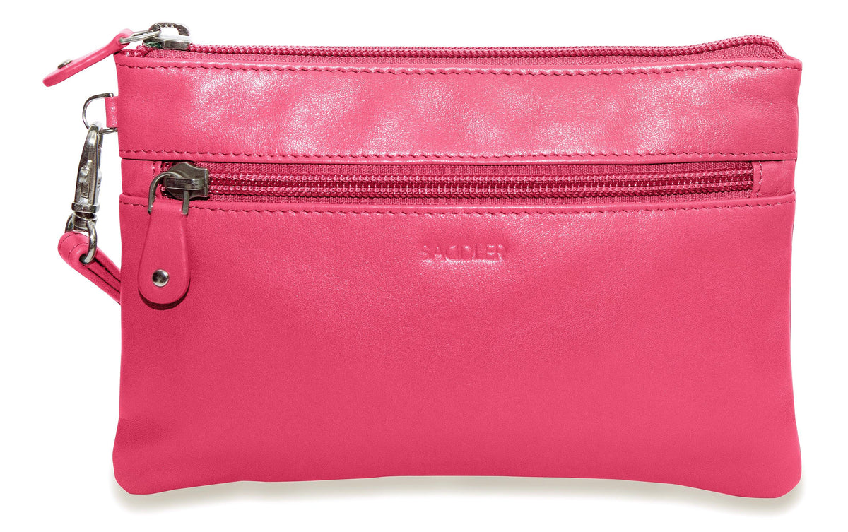 SADDLER SCARLETT Leather Zip Top Mini Clutch - Phone Holder with Detachable Wrist Strap - RFID Protected