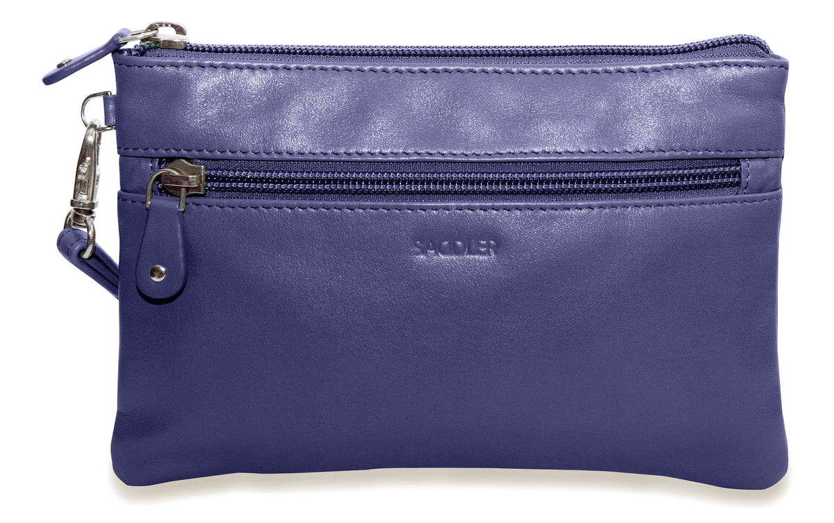 SADDLER SCARLETT Leather Zip Top Mini Clutch - Phone Holder with Detachable Wrist Strap - RFID Protected