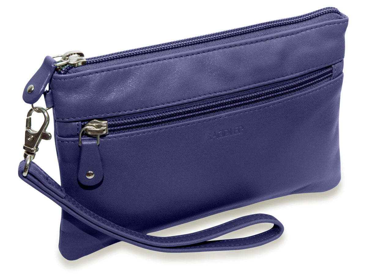 SADDLER SCARLETT Leather Zip Top Mini Clutch - Phone Holder with Detachable Wrist Strap - RFID Protected