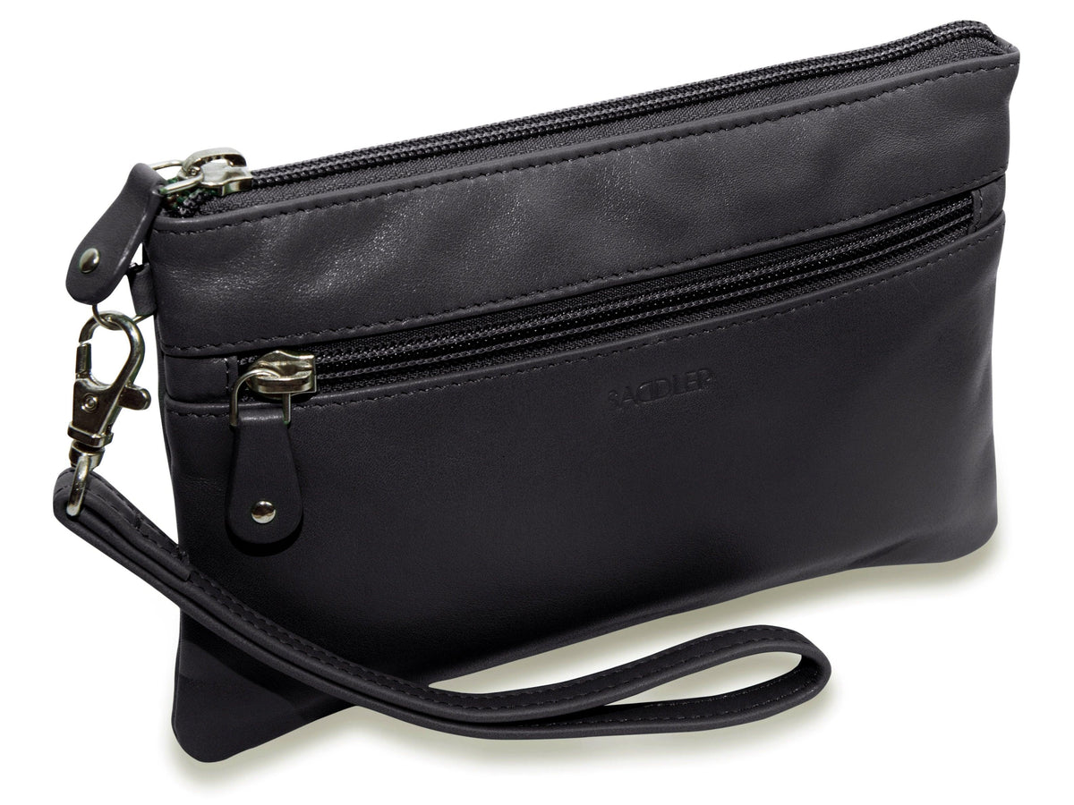 SADDLER SCARLETT Leather Zip Top Mini Clutch - Phone Holder with Detachable Wrist Strap - RFID Protected