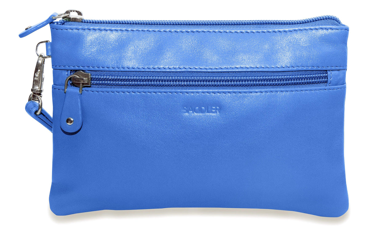 SADDLER SCARLETT Leather Zip Top Mini Clutch - Phone Holder with Detachable Wrist Strap - RFID Protected