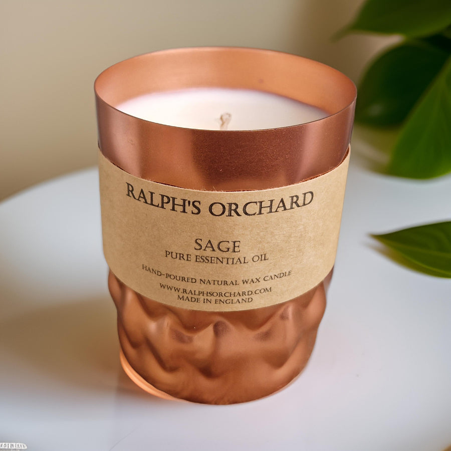 Premium Sage Purification Candle with organic clary sage essential oil, hand-poured in England, luxury soy coconut rapeseed wax blend by Ralph's Orchard at brixbailey.com