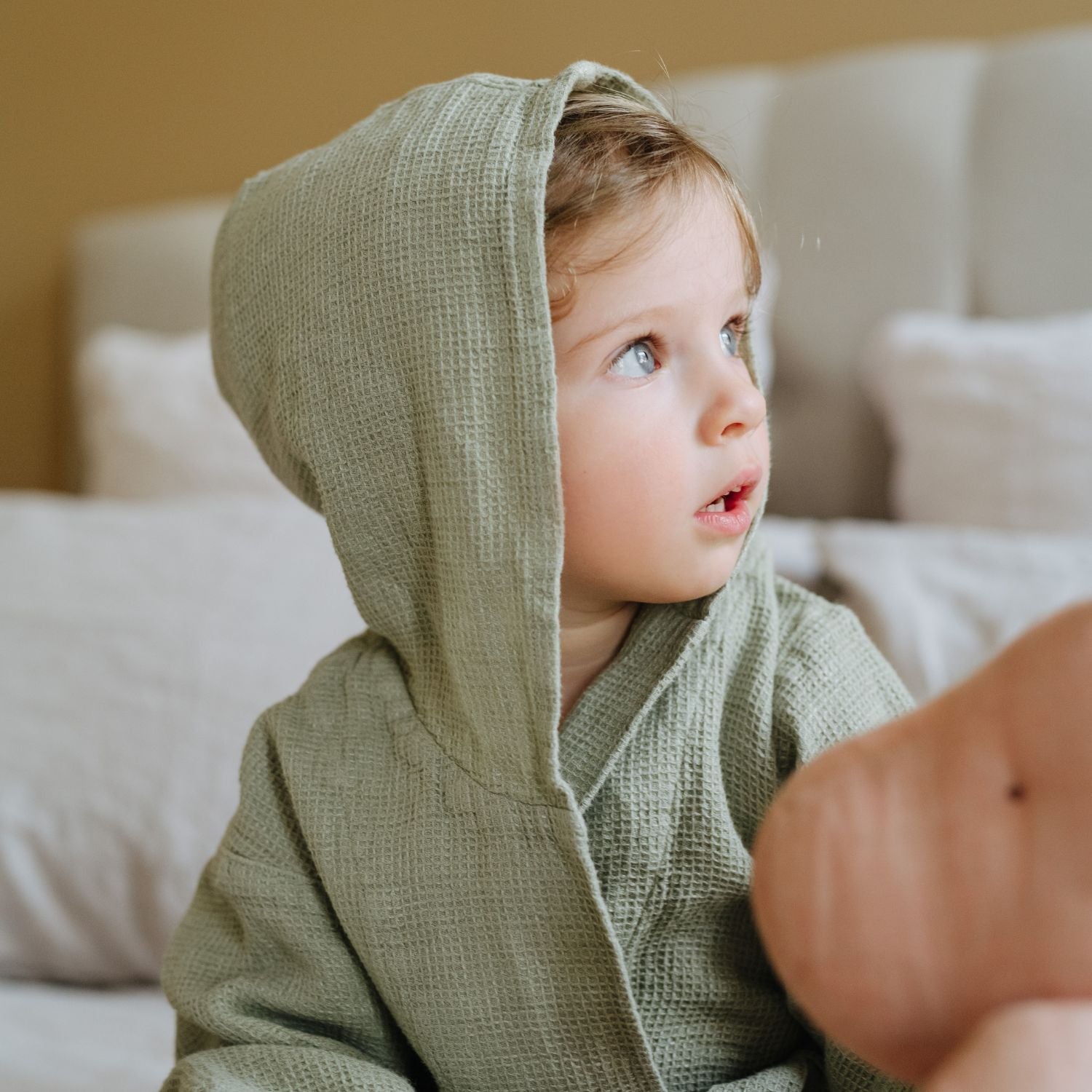 Linen Bathrobe for Kids in Sage Green