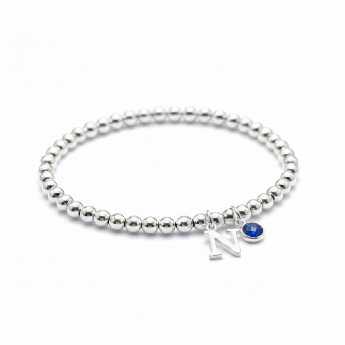 Initial &amp; September Birthstone Bracelet | Personalised Stretch Bead Bracelet