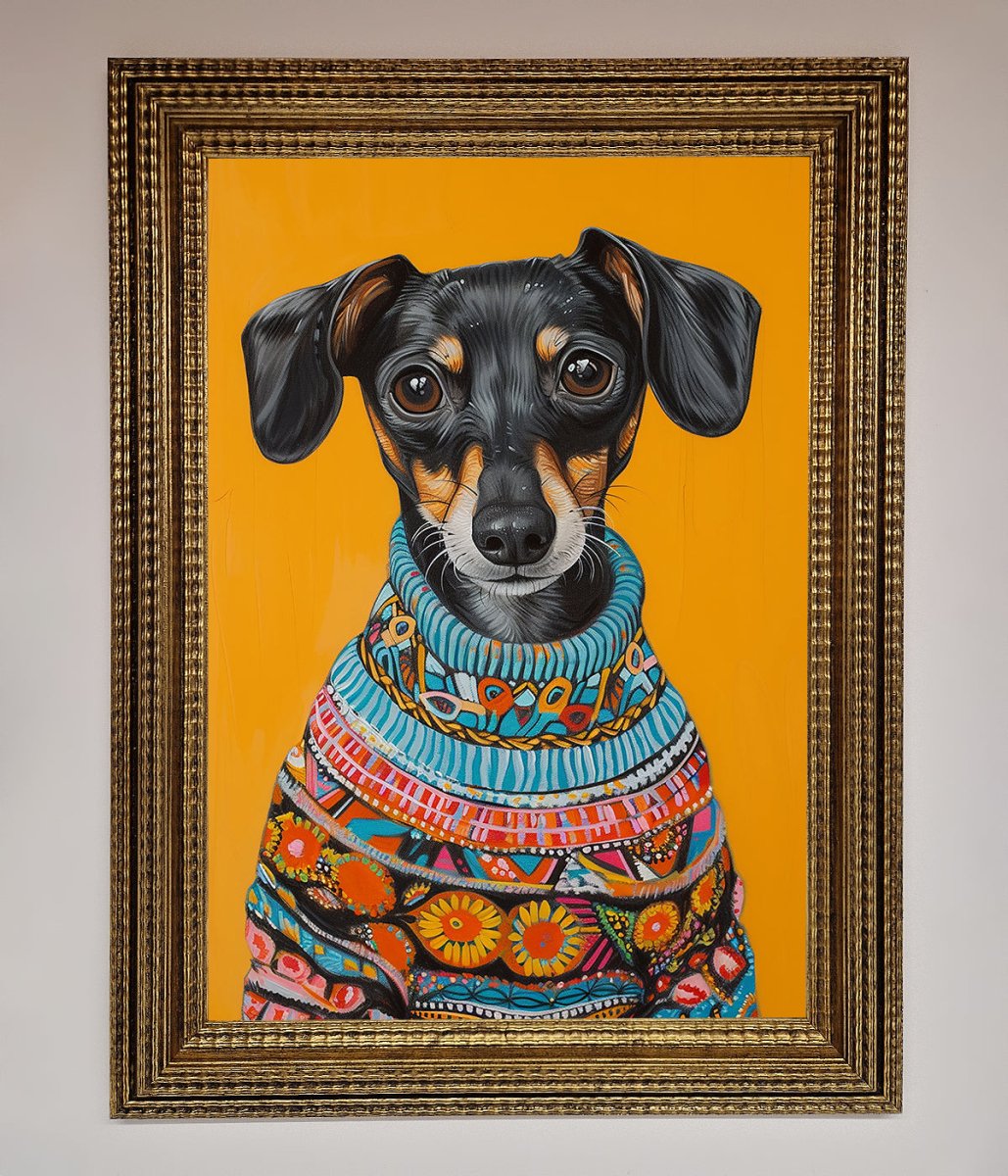 Sausage Dog in a Sweater Framed Print