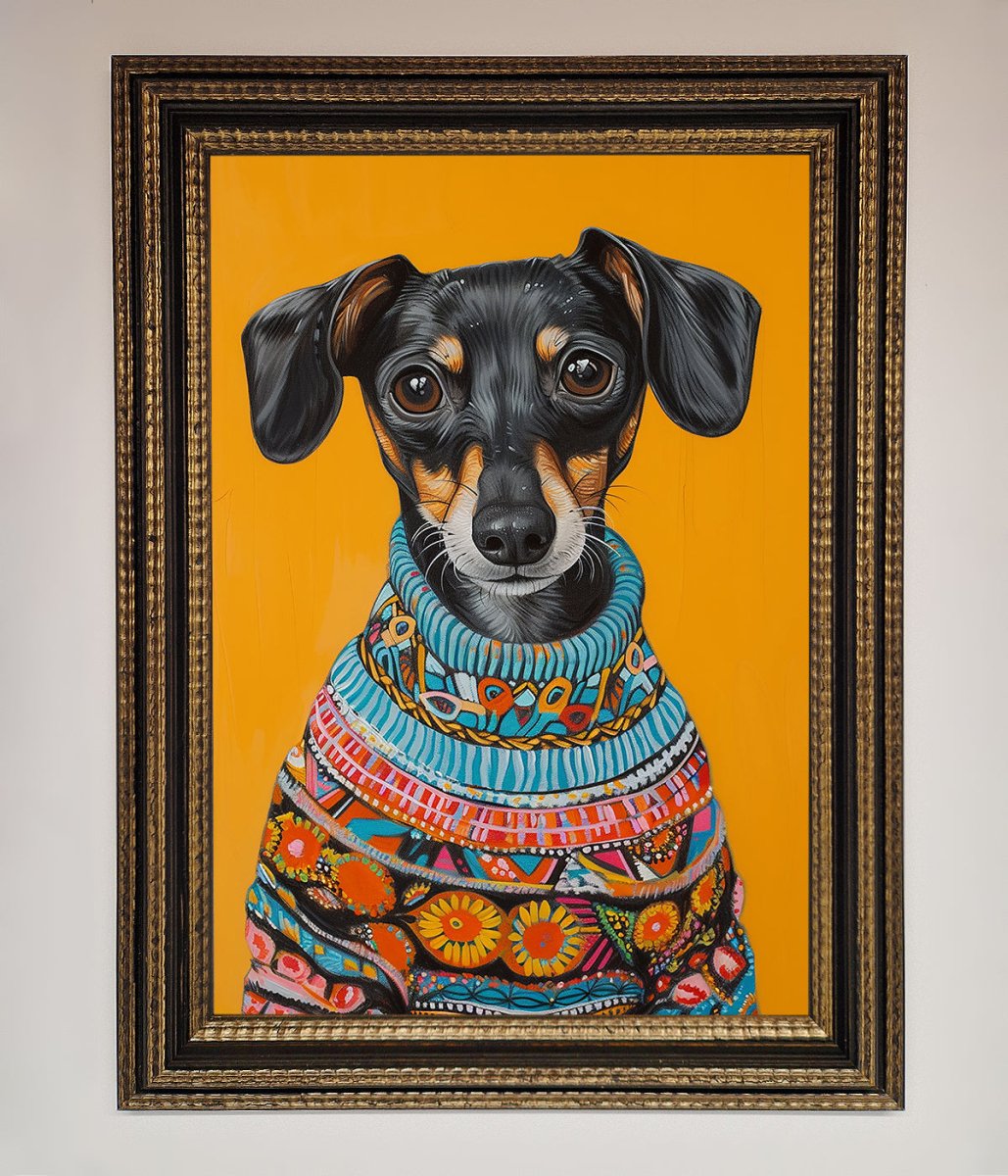 Sausage Dog in a Sweater Framed Print