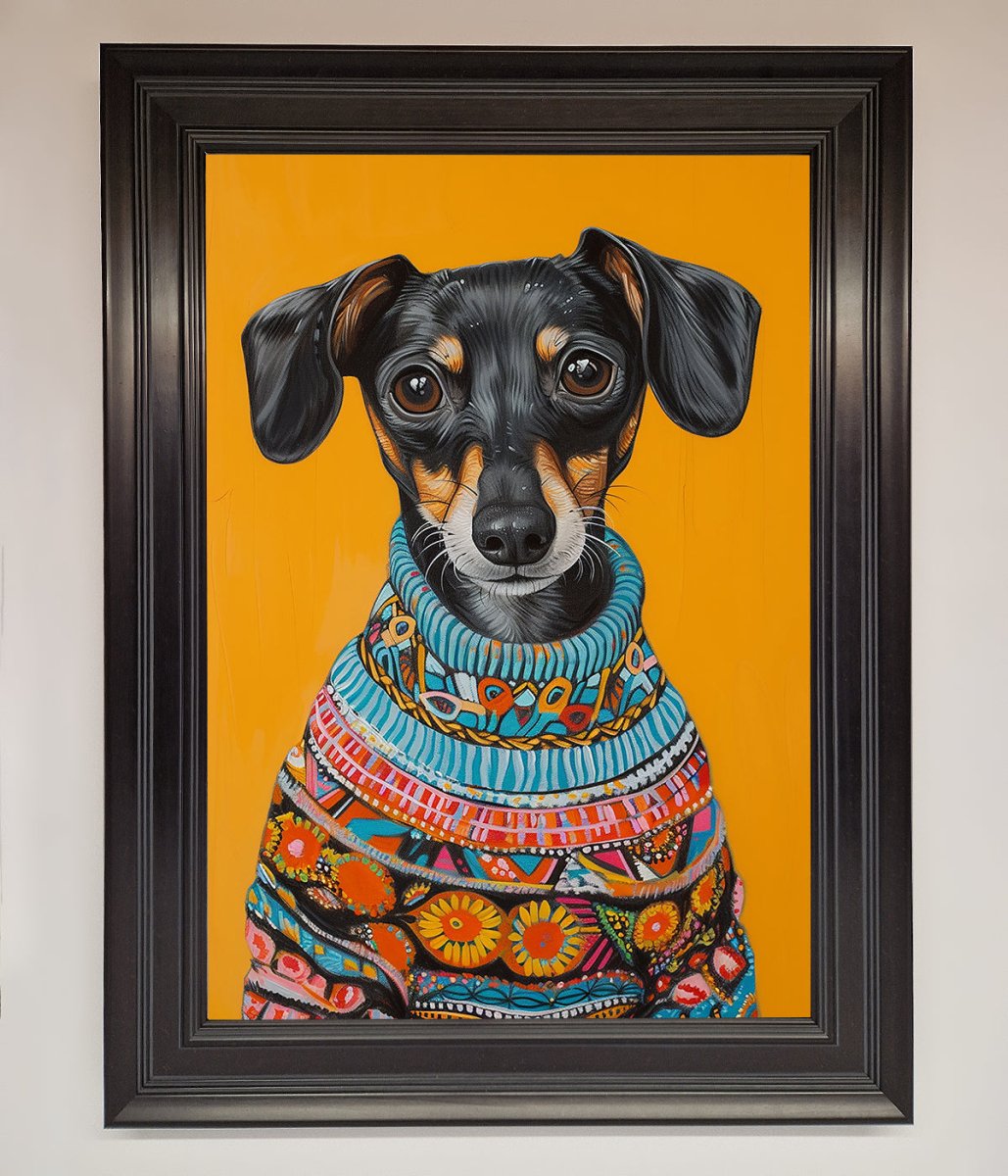 Sausage Dog in a Sweater Framed Print