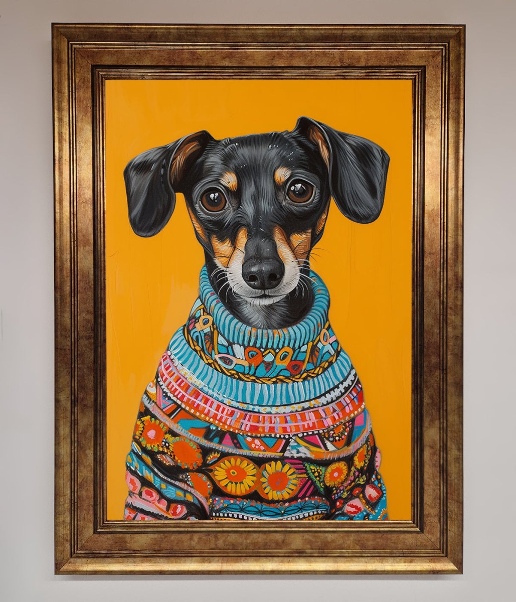 Sausage Dog in a Sweater Framed Print