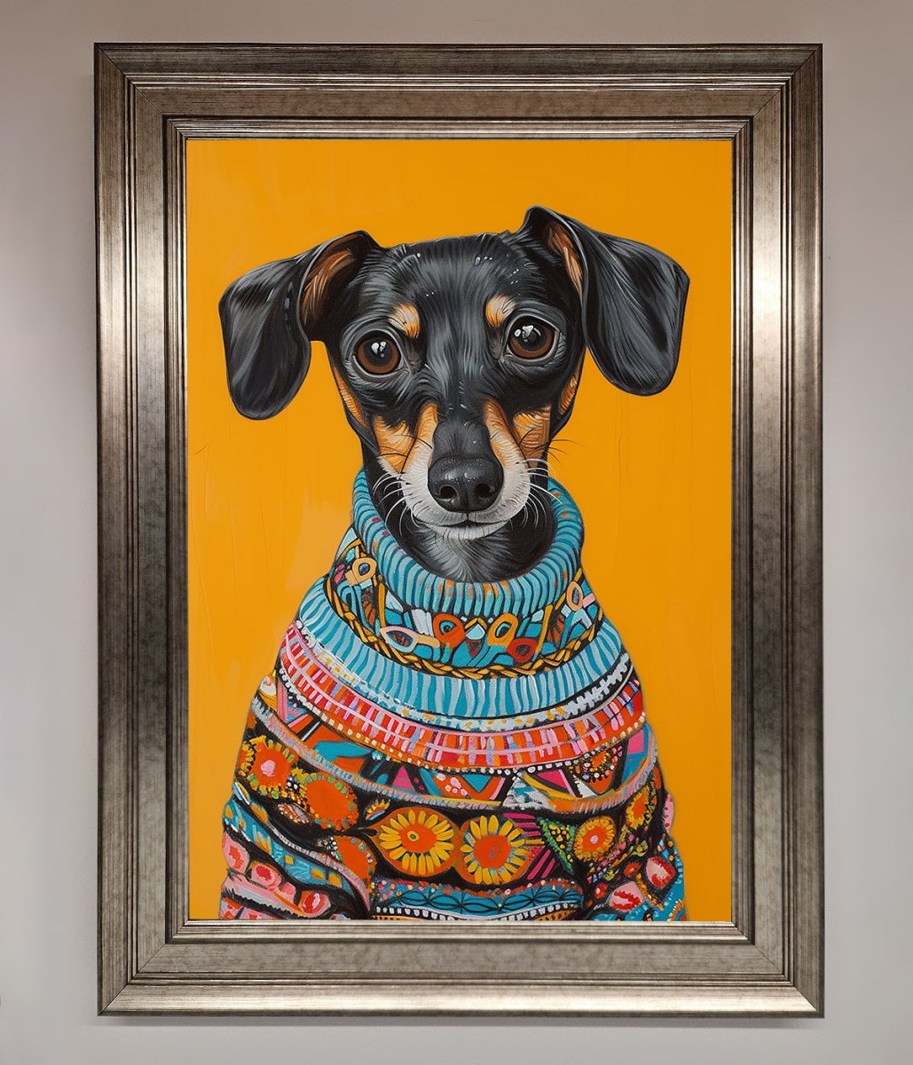 Sausage Dog in a Sweater Framed Print