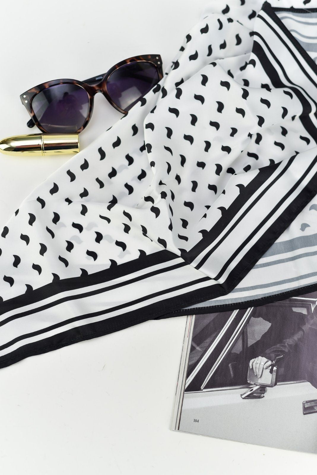 Soft Black Scarf with Bird Pattern