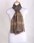 Gold Maple Leaf Border Cashmere Wool Scarf -  Beige