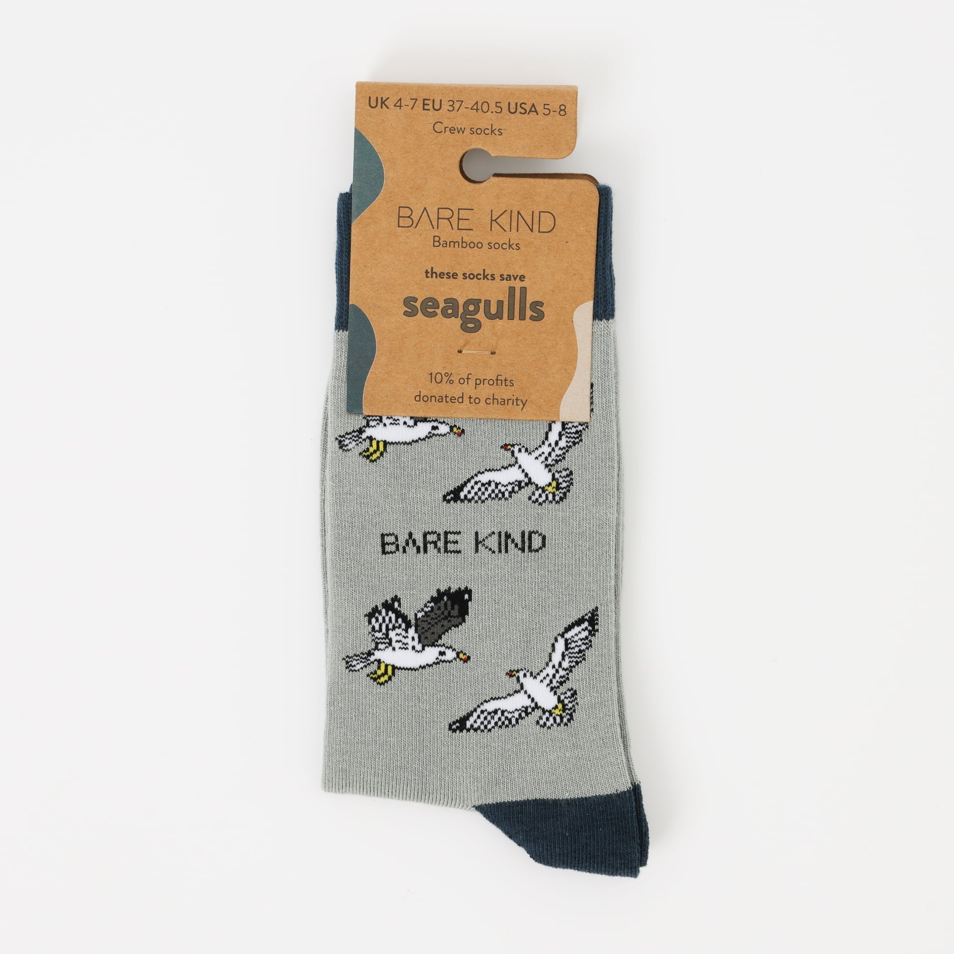 Save the Seagull Bamboo Socks in Soft Grey