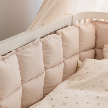 Premium Sebra Kapok Bumper, Birchbark Rose, Organic Cotton Cover, Natural Hypoallergenic Filling, Breathable Baby Bed Bumper by Ella James at brixbailey.com