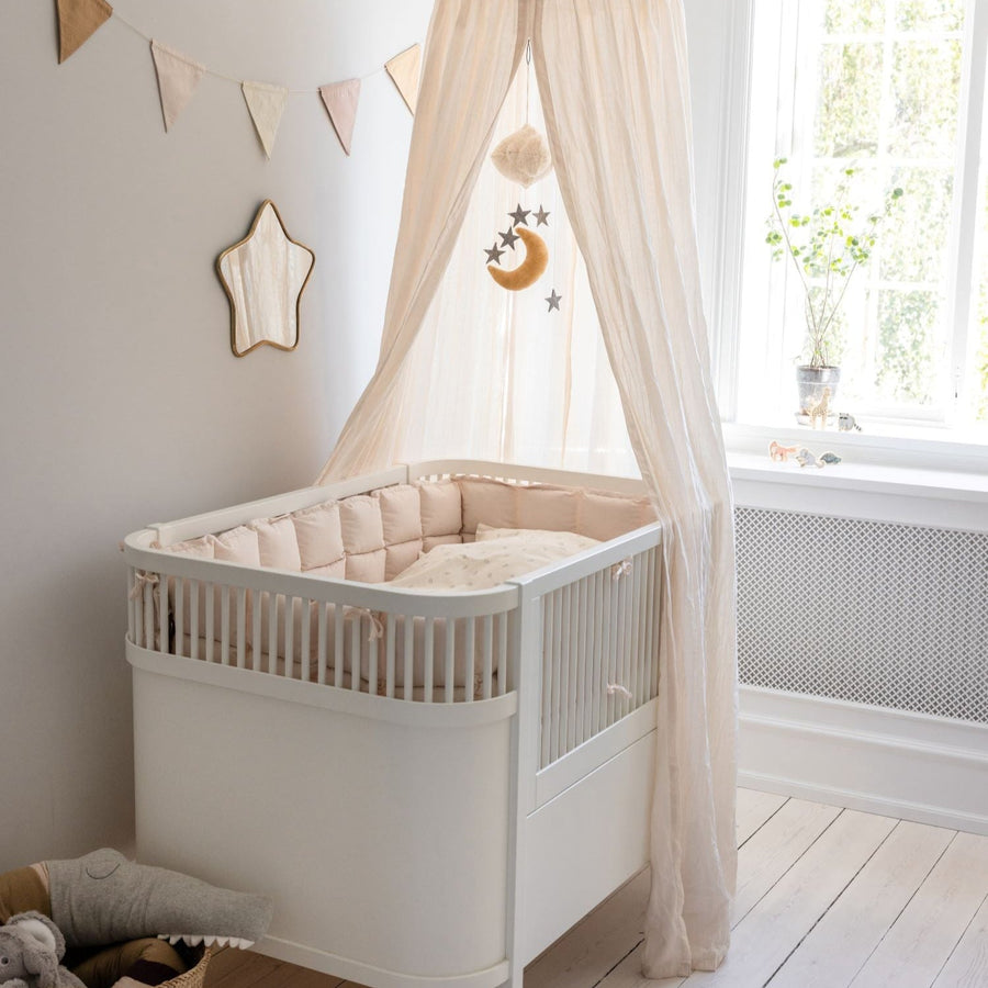 Premium Sebra Kapok Bumper, Birchbark Rose, Organic Cotton Cover, Natural Antibacterial Filling, Breathable, Heat-Regulating, 60x120cm Cot Bed by Ella James at brixbailey.com
