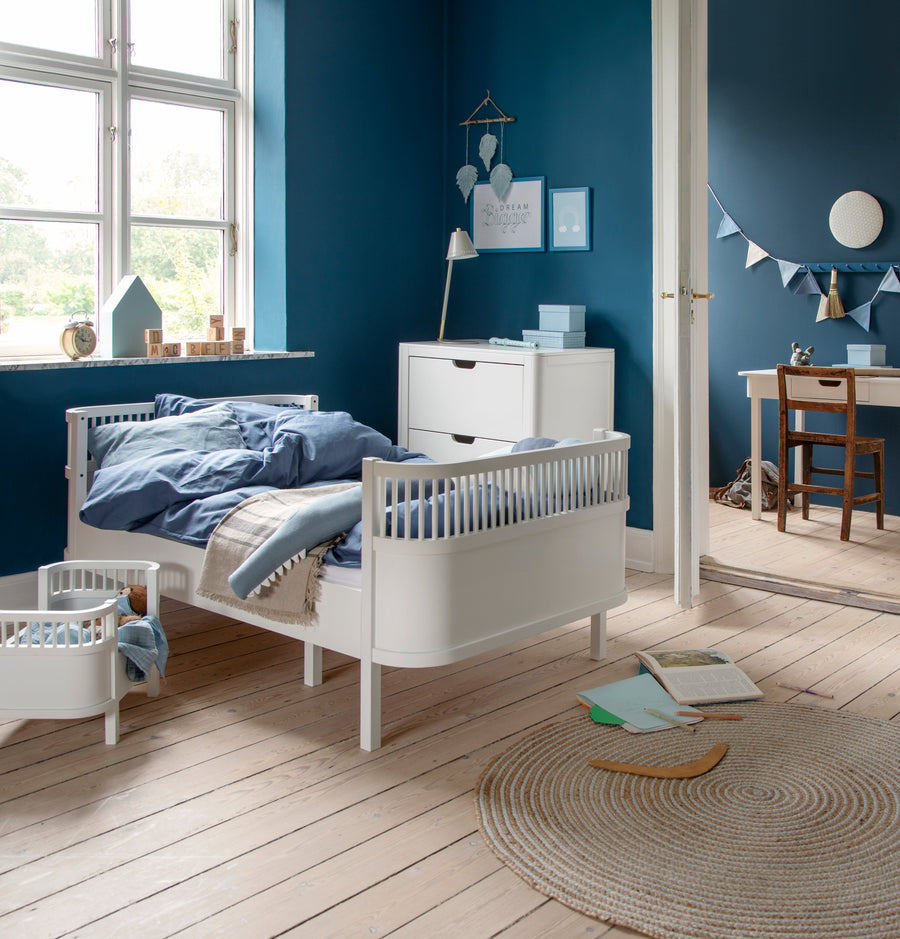 Sebra Classic White Junior and Grow Bed, premium Danish-designed childrens bed for secure transition, durable and stylish by Ella James at brixbailey.com