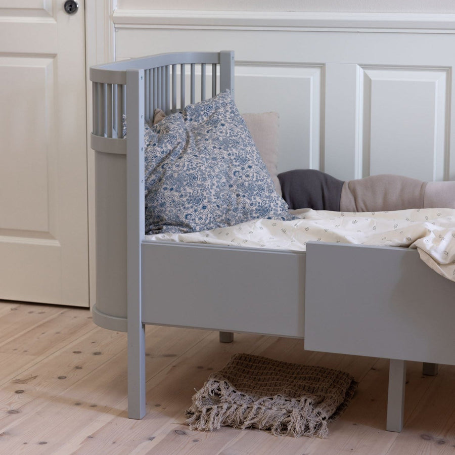 Premium Sebra stone grey baby and junior cot bed, luxury adjustable Nordic-style beech wood crib with non-toxic paint by Ella James at brixbailey.com