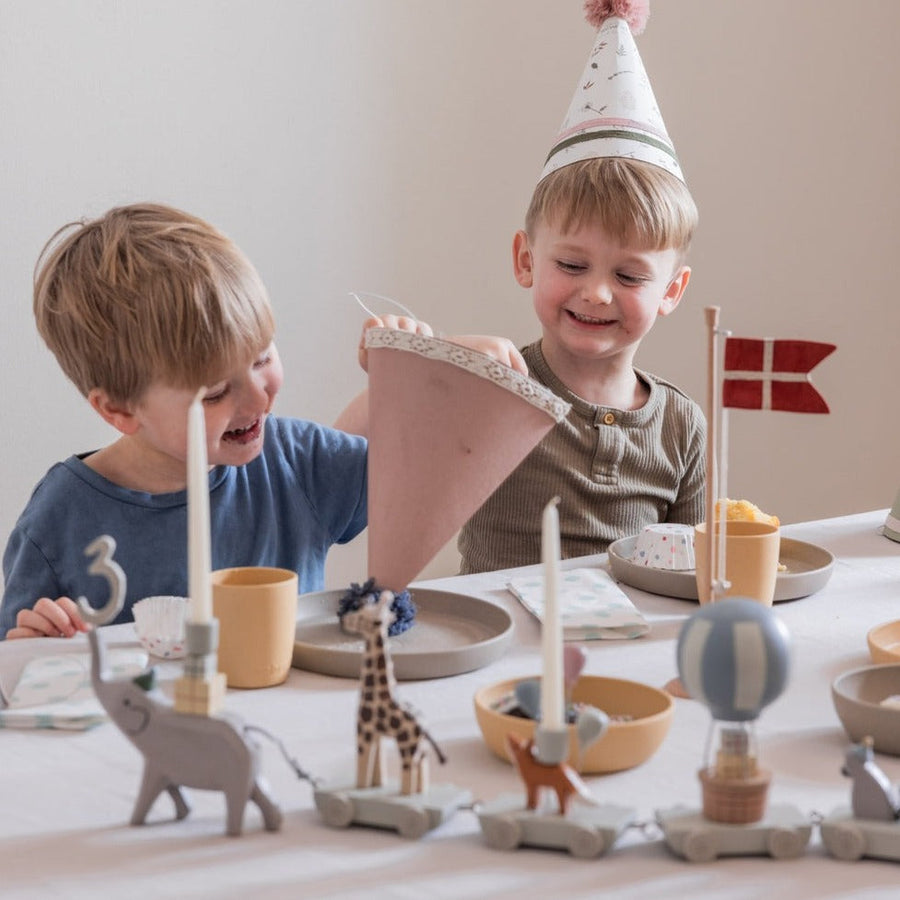 Premium Wooden Birthday Train with Animal Parade, Elephant and Candle Holders, Handcrafted Danish Design, Stylish Gift for Kids by Ella James at brixbailey.com