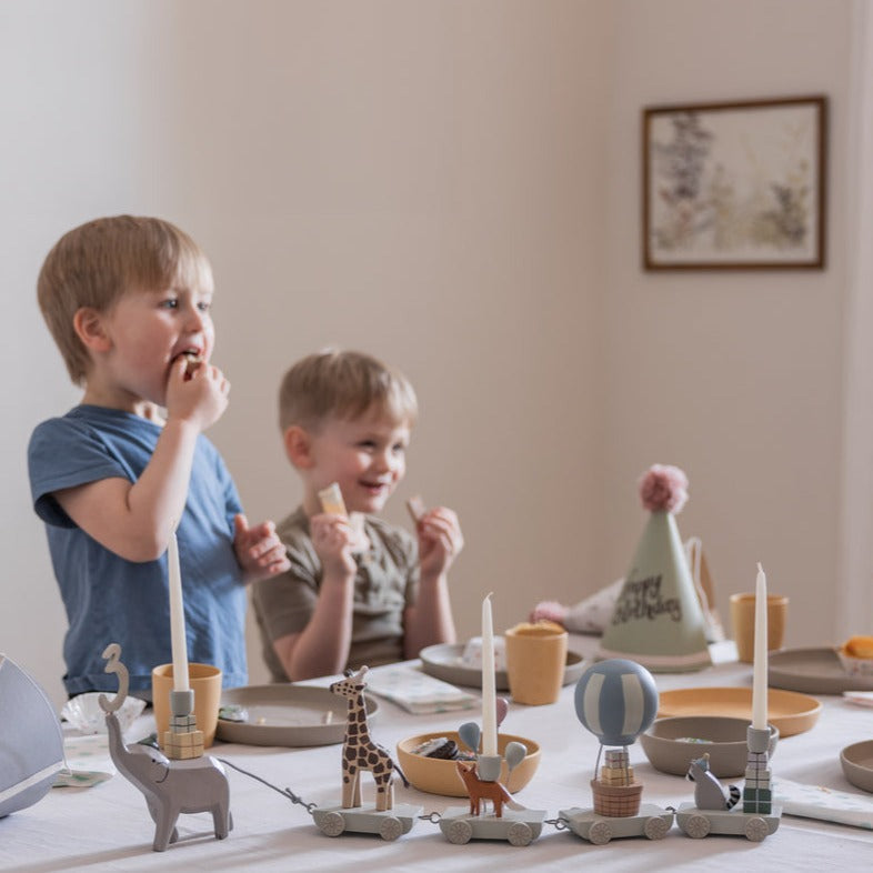 Premium Wooden Birthday Train with Animal Parade, Elephant and Candle Holders, Handcrafted Decorative Gift for Kids by Ella James at brixbailey.com