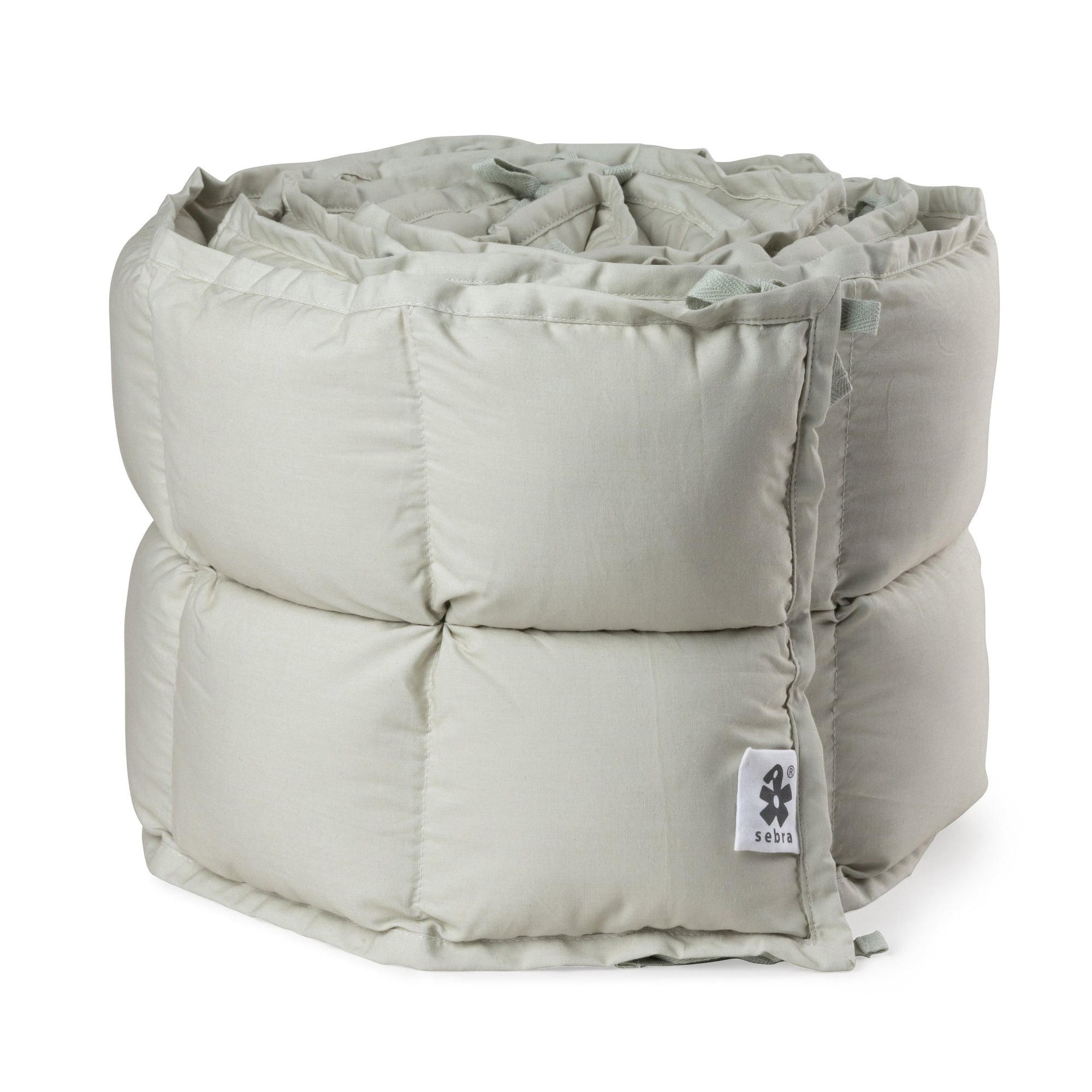 Premium Sebra Kapok Bumper, Mist Green, Organic Cotton Cover, Natural Antibacterial, Allergy-Friendly, Breathable, Heat-Regulating, 60x120cm Cot Bed by Ella James at brixbailey.com