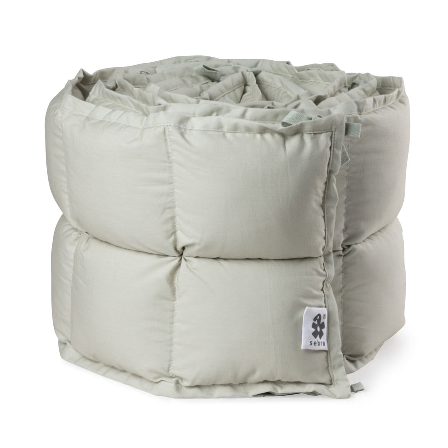 Premium Sebra Kapok Bumper, Mist Green, Organic Cotton Cover, Natural Antibacterial, Allergy-Friendly, Breathable, Heat-Regulating, 60x120cm Cot Bed by Ella James at brixbailey.com