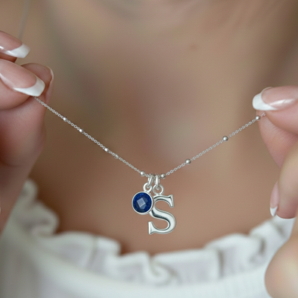 Initial &amp; September Birthstone Necklace | Personalised Sapphire Gift