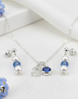 September Birthstone Jewellery Set | Pearl & Sapphire Earrings + Personalised Necklace