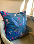 Teal cushion with watercolour botanical art 'Serene' double sided square design