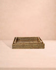 Pair of Square Rattan Trays in Classic Brown