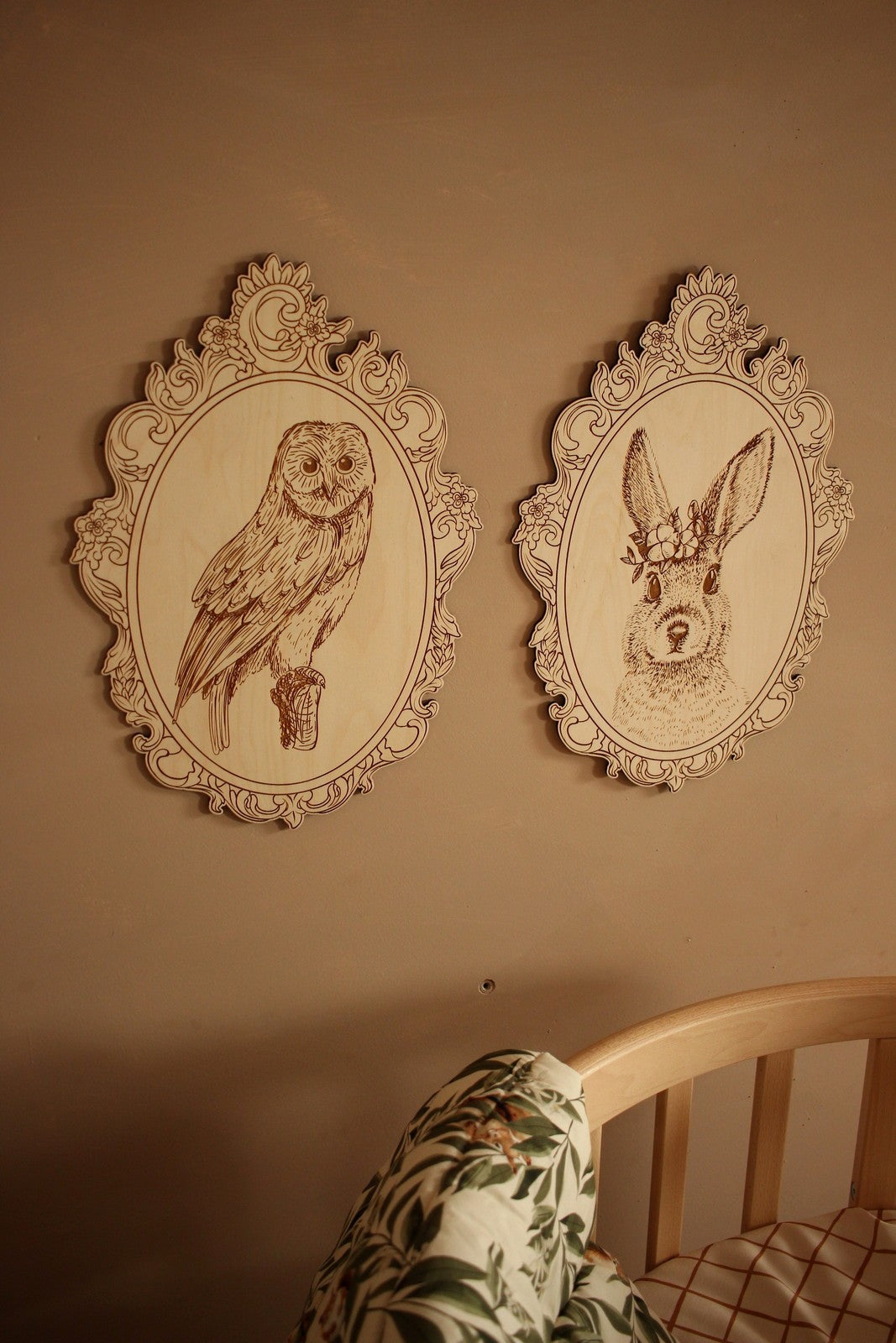 Set of 4 Engraved Forest Animals Pictures with Retro Frame