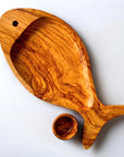Hand-Finished Olive Wood Fish-Shaped Serving Board Set
