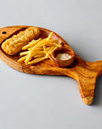 Hand-Finished Olive Wood Fish-Shaped Serving Board Set