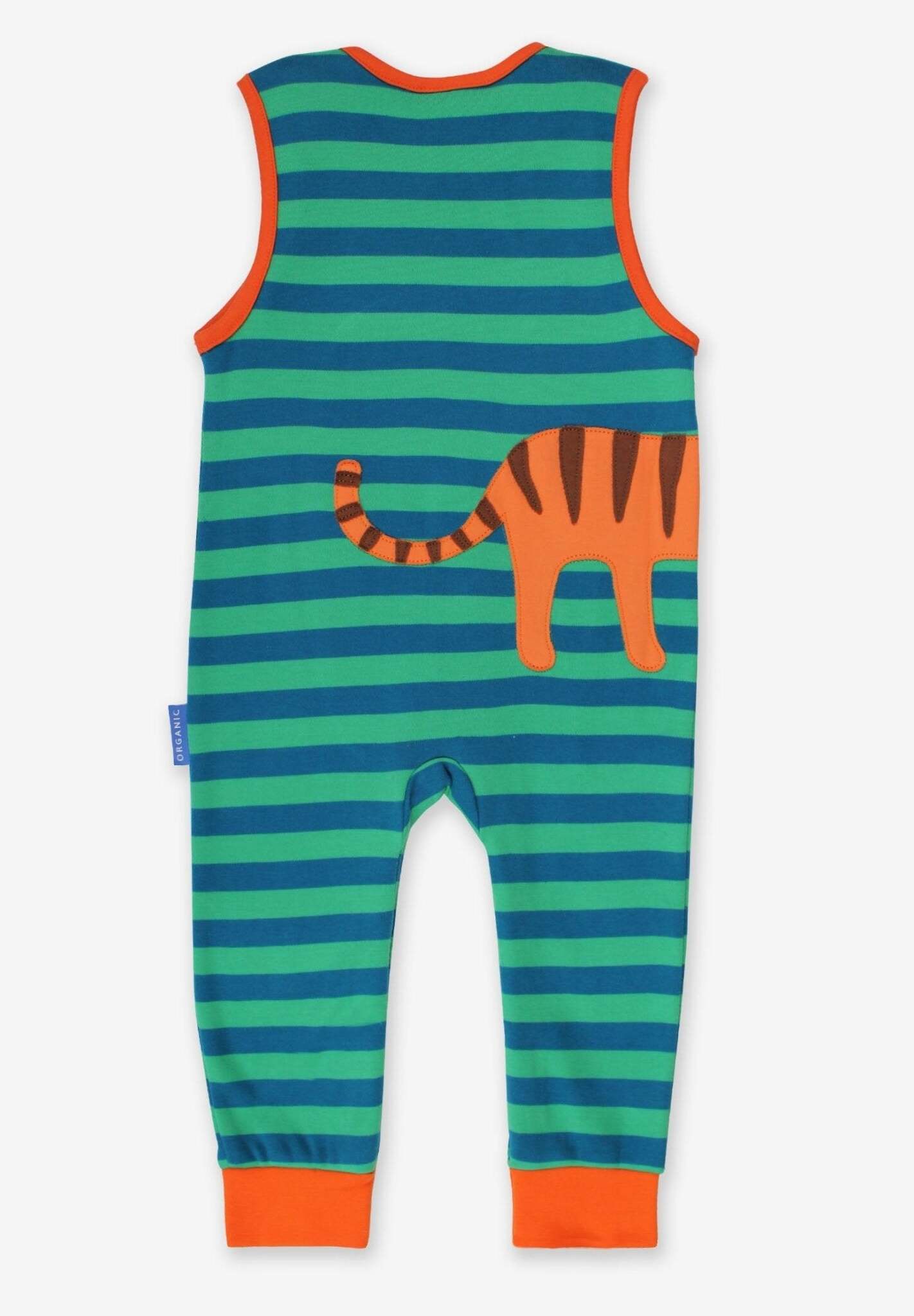 Premium Striped Green Baby Bodysuit with Cute Tiger Applique - Soft Organic Cotton &amp; Eco-Friendly Dye by Toby Tiger at brixbailey.com