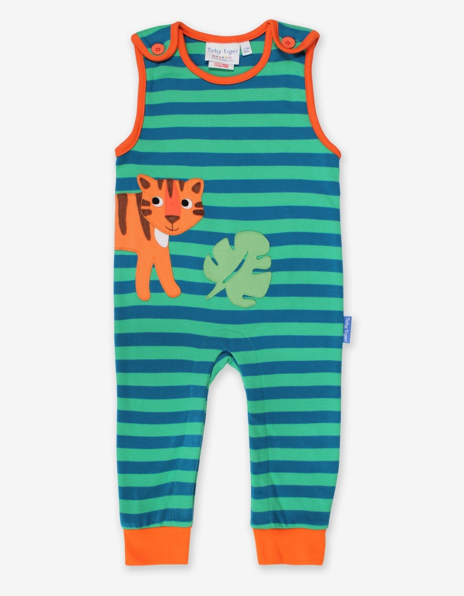 Luxury Striped Green Baby Bodysuit with Adorable Tiger Applique - Soft 100% GOTS Organic Cotton, Eco-Friendly Dye, Easy Snap Buttons by Toby Tiger at brixbailey.com
