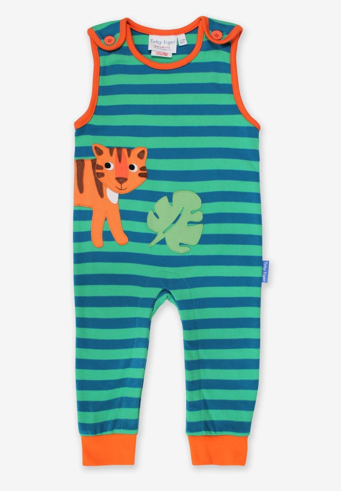 Premium Striped Green Baby Bodysuit with Adorable Tiger Applique - Soft 100% Organic Cotton, Snap Buttons for Easy Diaper Changes by Toby Tiger at brixbailey.com