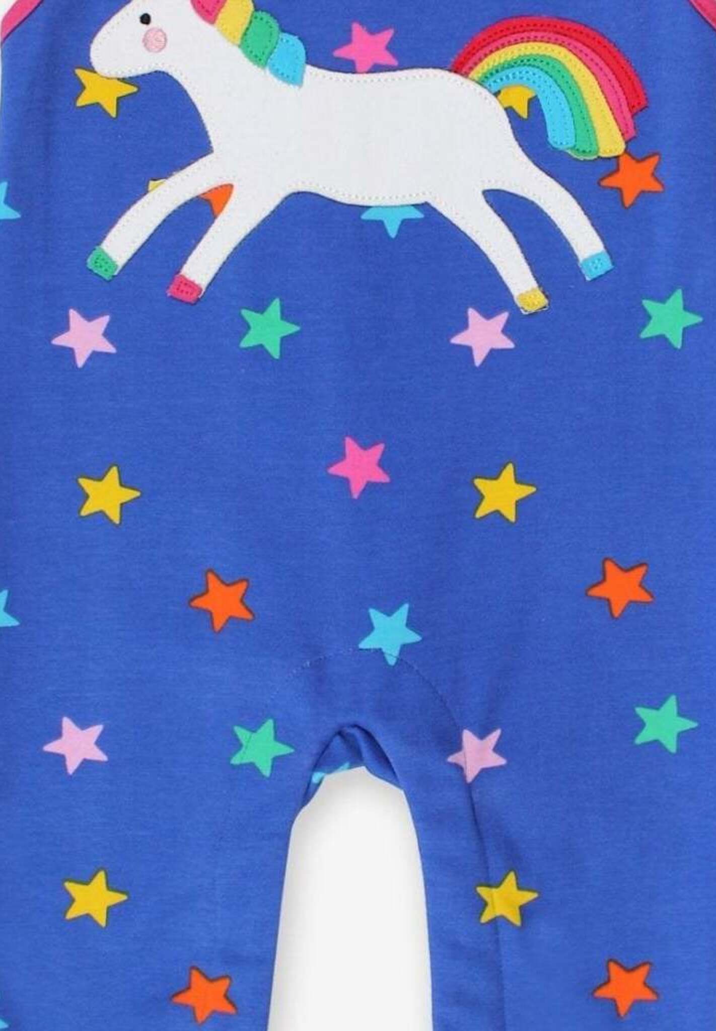 Magical Blue Onesie with Unicorn and Rainbow Appliques, Soft 100% GOTS Certified Organic Cotton, Easy Snap Buttons for Diaper Changes by Toby Tiger at brixbailey.com