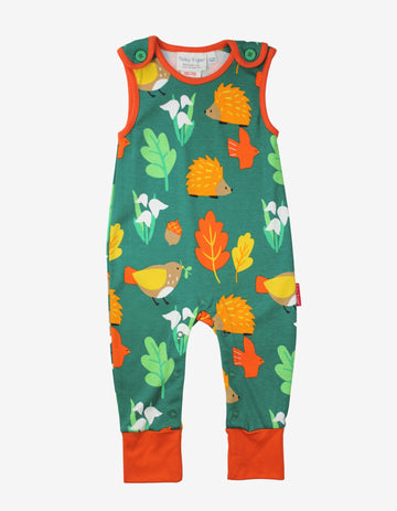 Premium Green Organic Baby Romper with Hedgehog and Bird Print, Easy Snap Buttons, Soft GOTS-Certified Cotton by Toby Tiger at brixbailey.com