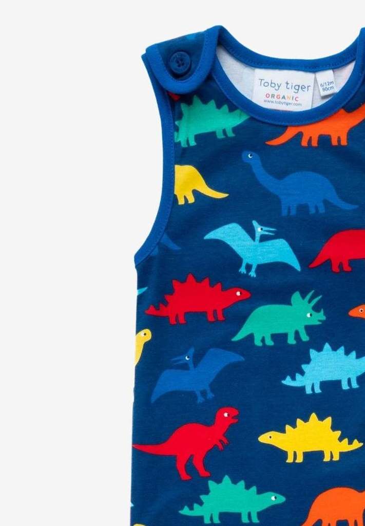 Organic Rainbow Dinosaur Bib Pants for Kids - Soft Eco-Friendly Cotton with Snap Buttons and Comfort Fit by Toby Tiger at brixbailey.com
