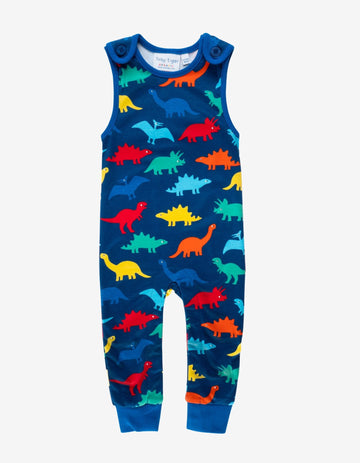 Organic Rainbow Dinosaur Bib Pants - Soft GOTS-Certified Cotton Baby Romper with Snap Buttons and Eco-Friendly Dyes by Toby Tiger at brixbailey.com