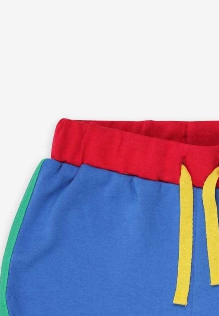 Retro Blue Rainbow Applique Organic Cotton Shorts for Kids by Toby Tiger by Toby Tiger at brixbailey.com