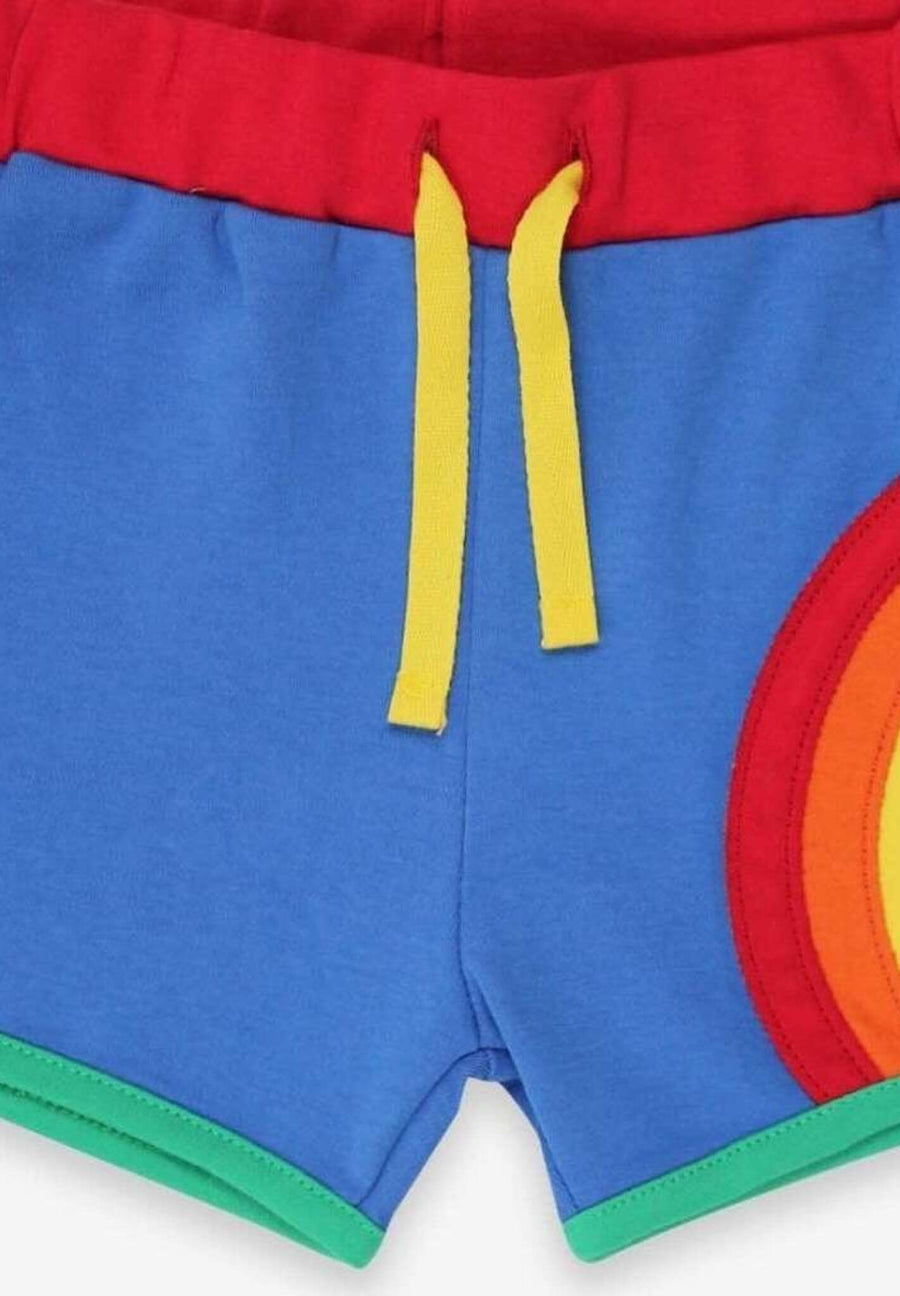 Retro Blue Rainbow Applique Organic Cotton Shorts for Kids by Toby Tiger by Toby Tiger at brixbailey.com