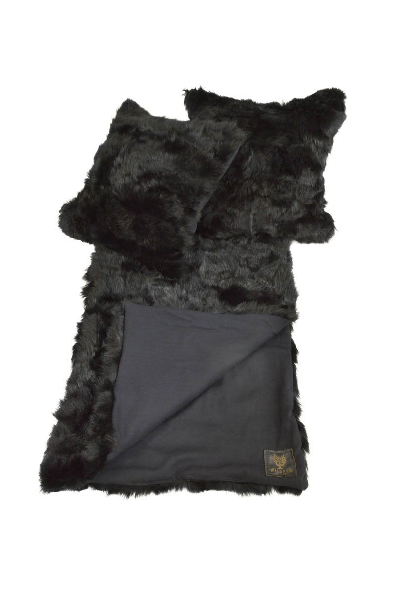 Luxury Tuscan shearling cushion, 45cm square black with black corduroy, premium duck feather down filling, handcrafted heirloom home decor by Wildash London at brixbailey.com