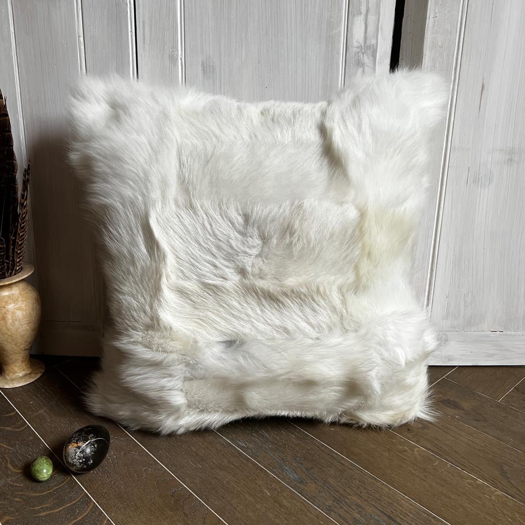 Luxury shearling throw cushion, premium duck feather down filling, fairtrade cotton velvet reverse, unique handcrafted design, 45cm x 45cm by Wildash London at brixbailey.com